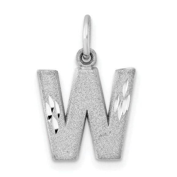 14k White Gold, Julia Collection, Small Satin Block Initial W Pendant - Picture 1 of 4